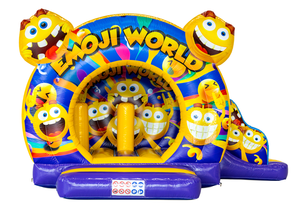 Emoji Bouncedome mit Rutsche, die fröhliche Emoji Hüpfburg mit Rutsche